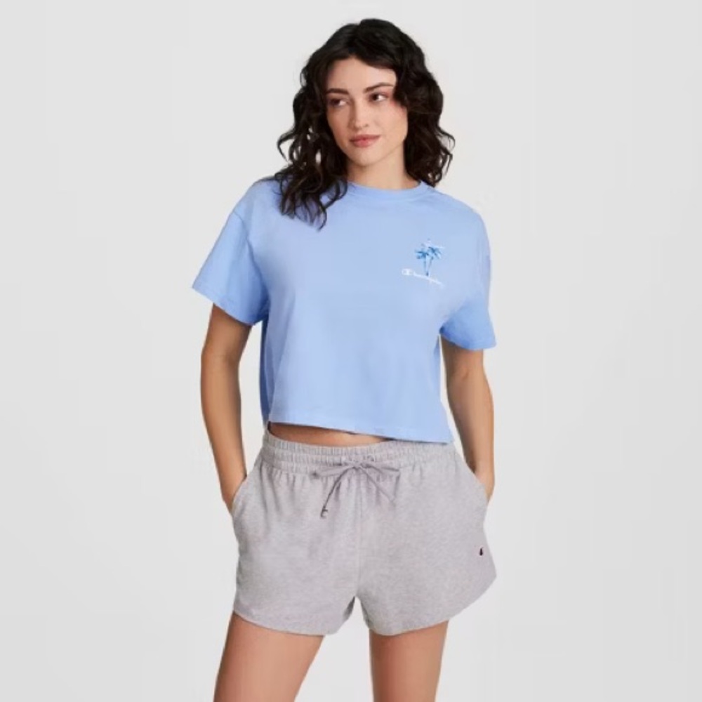 Champion Women's Iconic Cropped Short Sleeve Watercolor Palm T-Shirt